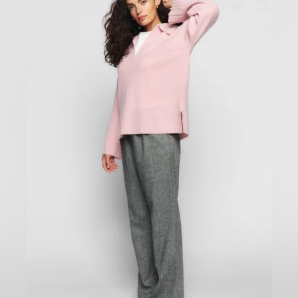 New! Reformation Otto Regenerative Wool Polo Sweater Soft Pink Sweater 🌸 XL - Picture 5 of 15